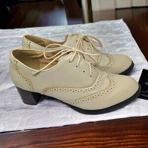 Odema Womens PU Leather Oxfords Wingtip Lace up Mid Heel Pumps Shoes 42 (US 10)